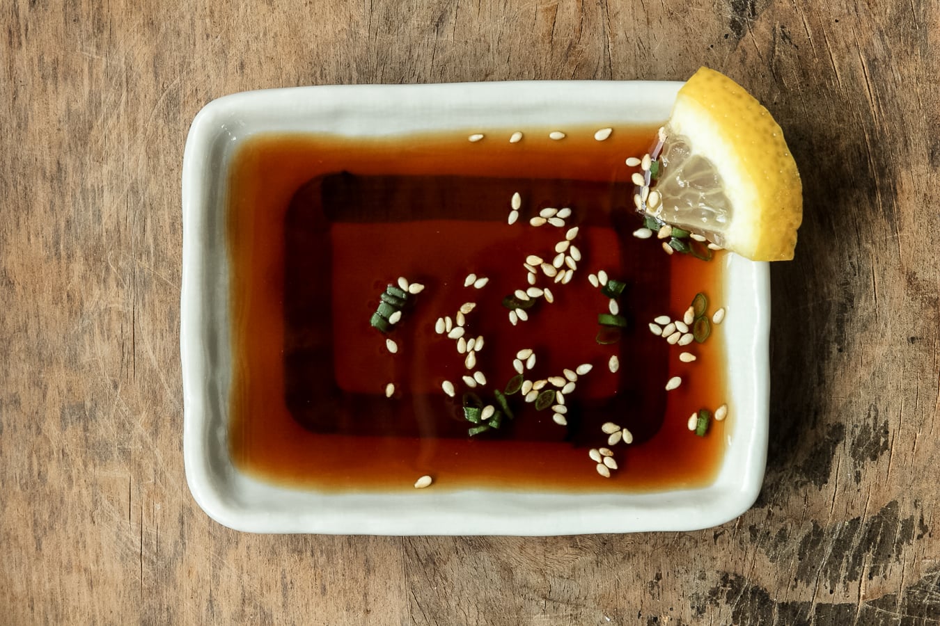 japanese ponzu sauce on a white plate