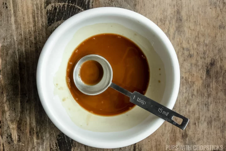 Cornstarch mixed with soy sauce in a small bowl.