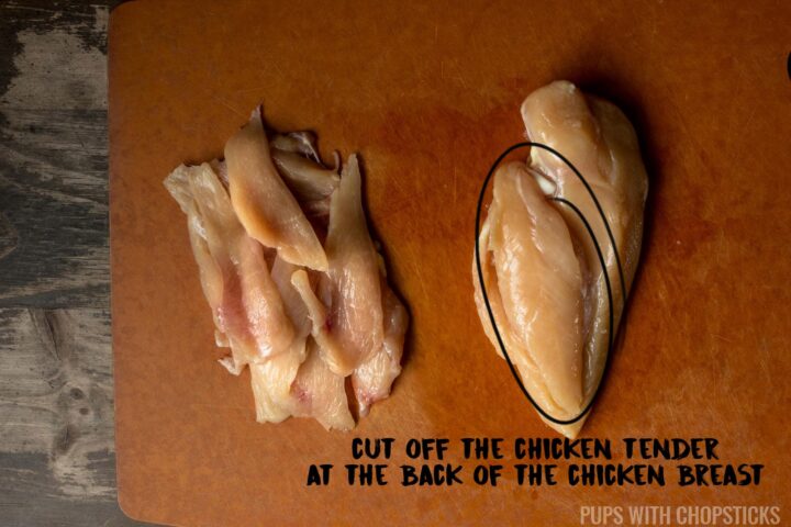 An image showing how to thinly slice chicken breast for maximum tenderness