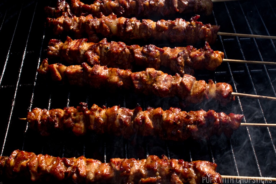 Grilled Chicken Skewers being grilled on the bbq