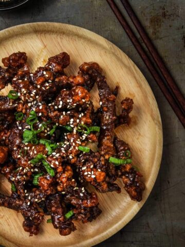 Super crispy beef tossed with a sweet and sticky sauce
