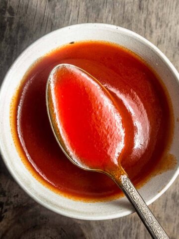 A small spoonful of homemade Chinese sweet and sour sauce