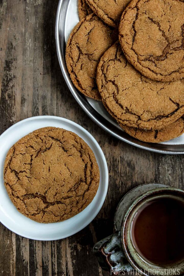 Five Spice Ginger Molasses Cookies served with a cup of tea