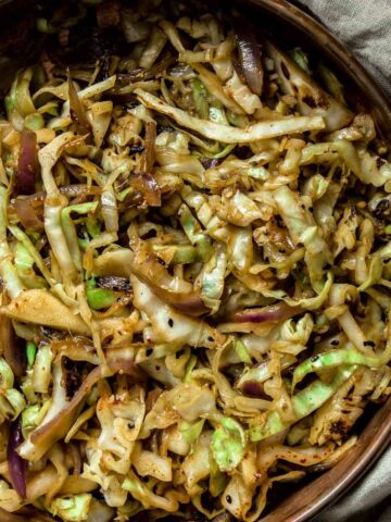 Close up for ginger soy stir-fried cabbage