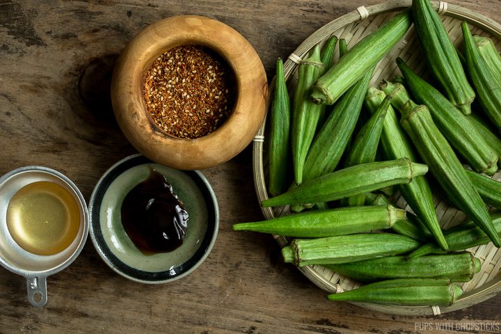 Ingredients for Roasted Okra (okra, honey, oyster sauce and Xinjiang spice)