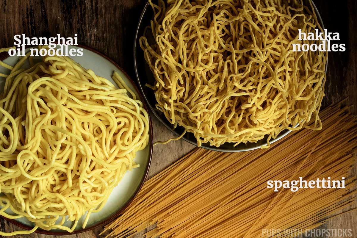Hakka Noodle substitutes (spaghettini, shanghai oil noodles)