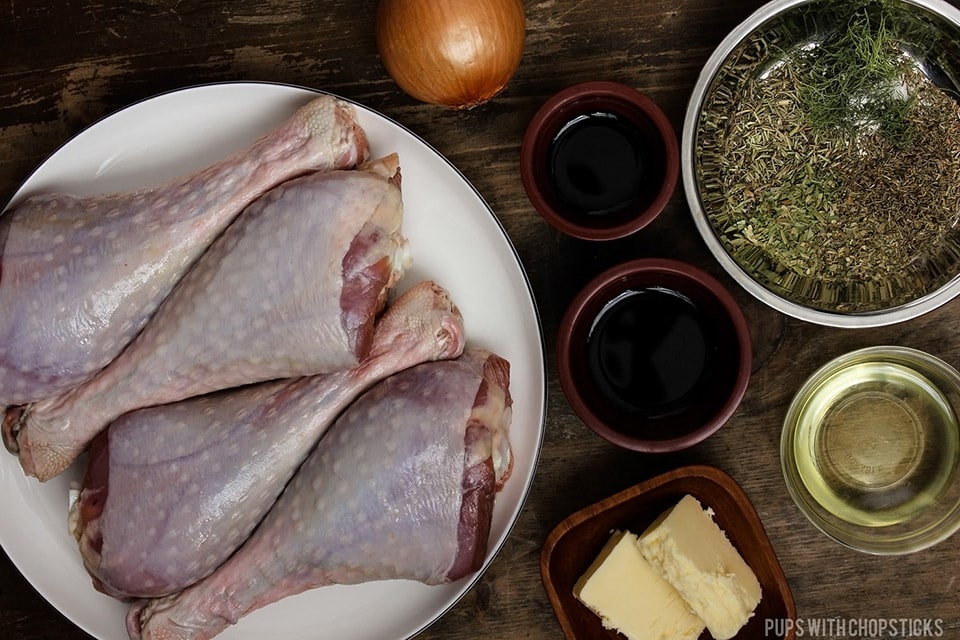 Ingredients Herb Roasted Turkey Legs (turkey legs, onion, soy sauce, butter, spices)