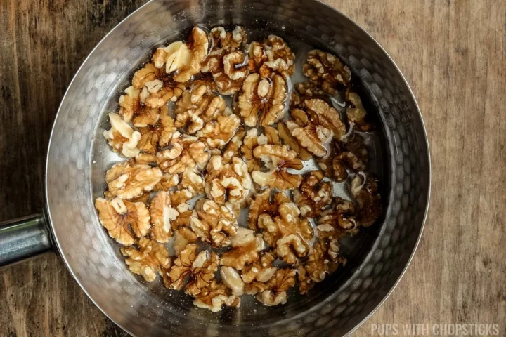 rinse walnuts in hot water.