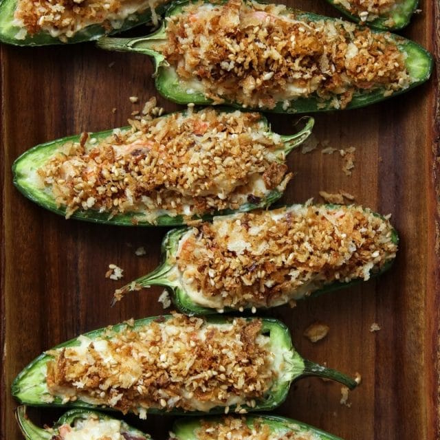 Baked Crispy Stuffed Jalapeno Poppers (Crab Rangoon Style) Pups with