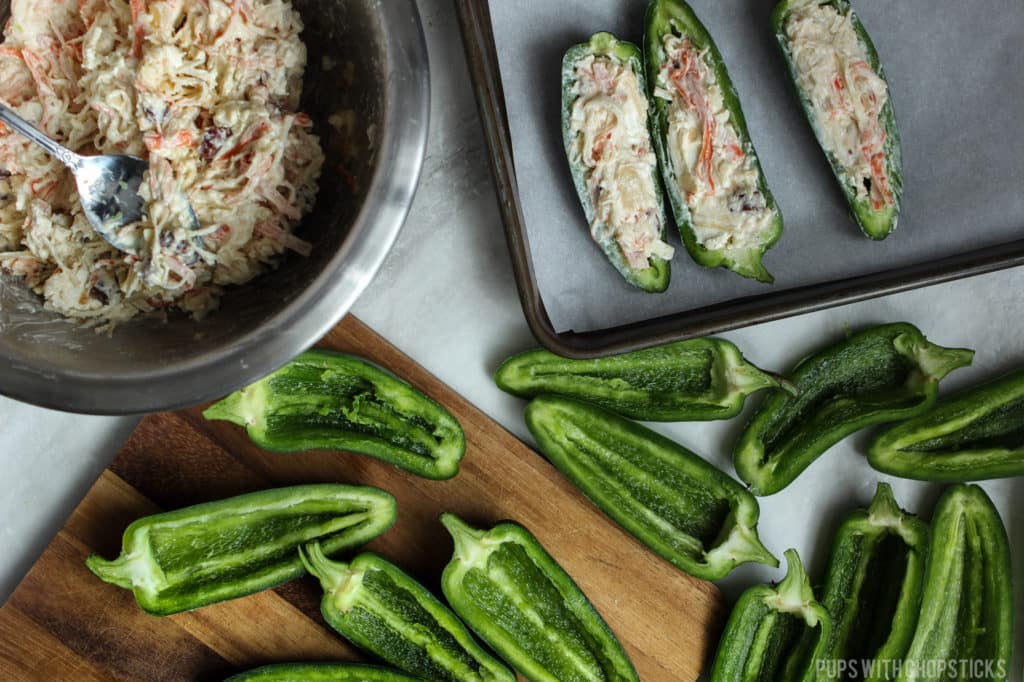 Baked Crispy Stuffed Jalapeno Poppers (Crab Rangoon Style) Pups with