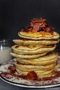 Lemon Pancakes with Candied Maple Bacon & Condensed Milk