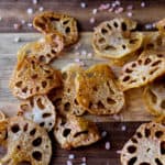 Lotus Root Chips on a cutting board