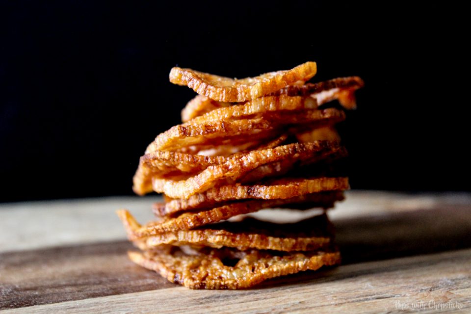 Lotus Root Chips stacked in a tower