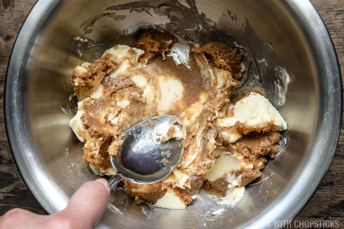 miso butter being mixed together by spoon