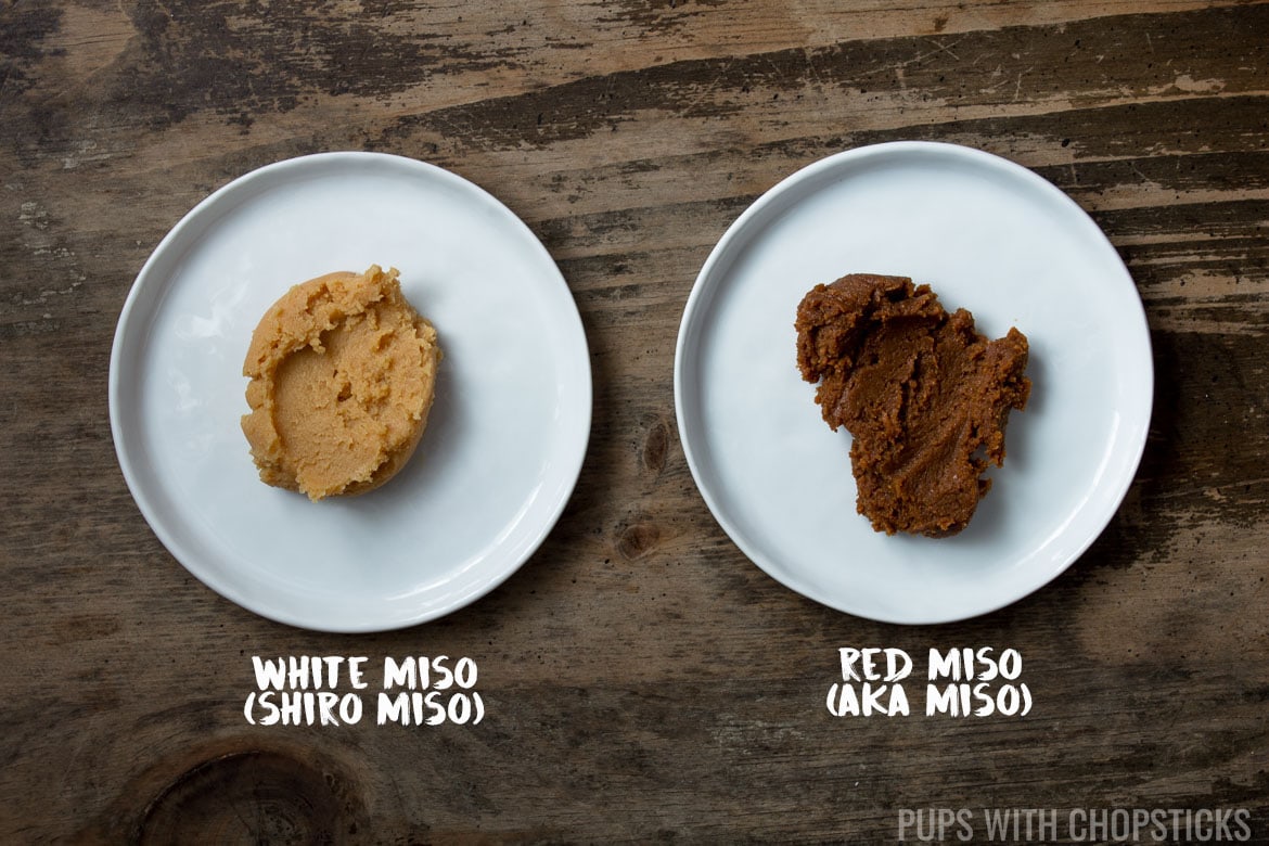 White miso and red miso on white plate
