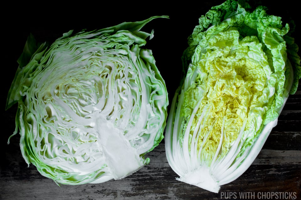 Nappa Cabbage vs. Cabbage sliced in half to show textures