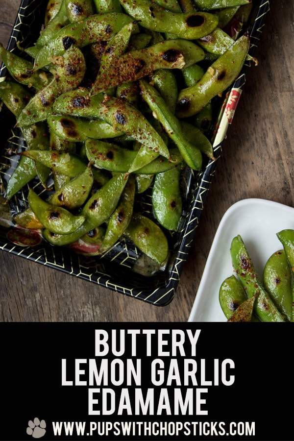Quick & easy buttery charred Edamame recipe loaded with natural umami and tossed with a garlicky lemon butter. Quick, healthy and flavorful snack! #snack #vegan #vegetarian #edamame #quickandeasy #appetizer #recipe #beans #roasted