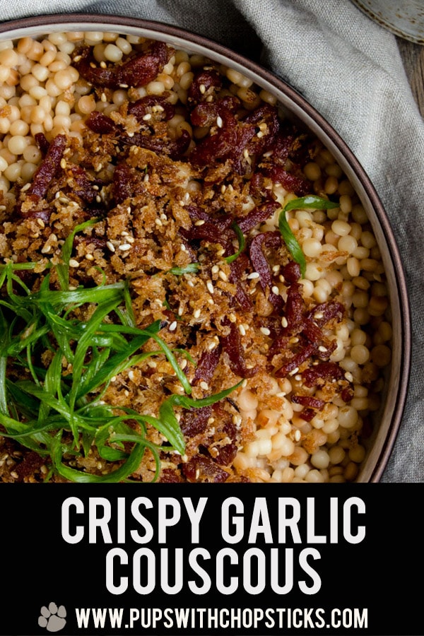 An deliciously nutty and flavourful israeli couscous recipe with a bit of a chew, generously topped with crispy garlic anchovy bread crumbs. Works great as a quick and easy side dish or a one bowl meal! #couscous #sidedish #recipe #salad #crispy