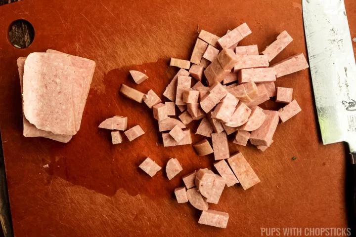 Spam slices diced into ¼ inch cubes