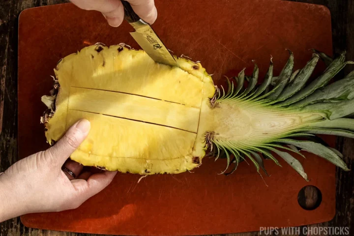 cut around pineapple.
