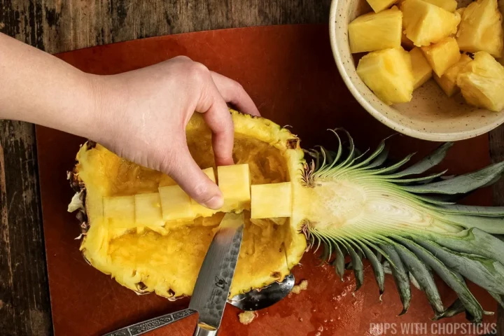 removing core from pineapple.