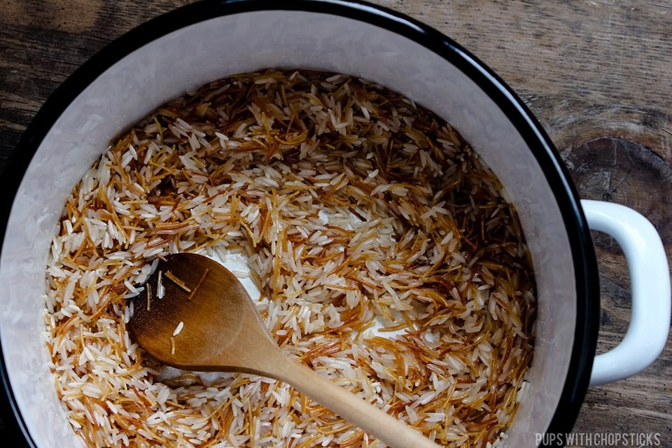 Vermicelli Rice being toasted with butter and salt