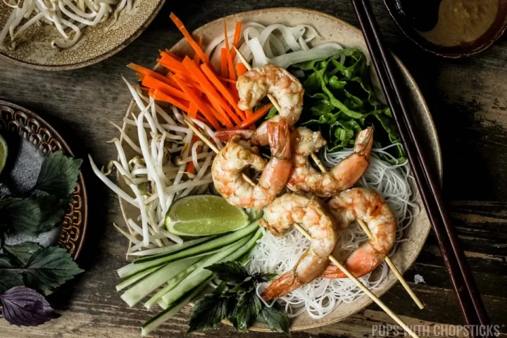 Vietnamese vermicelli noodle bowl with chopsticks on the side