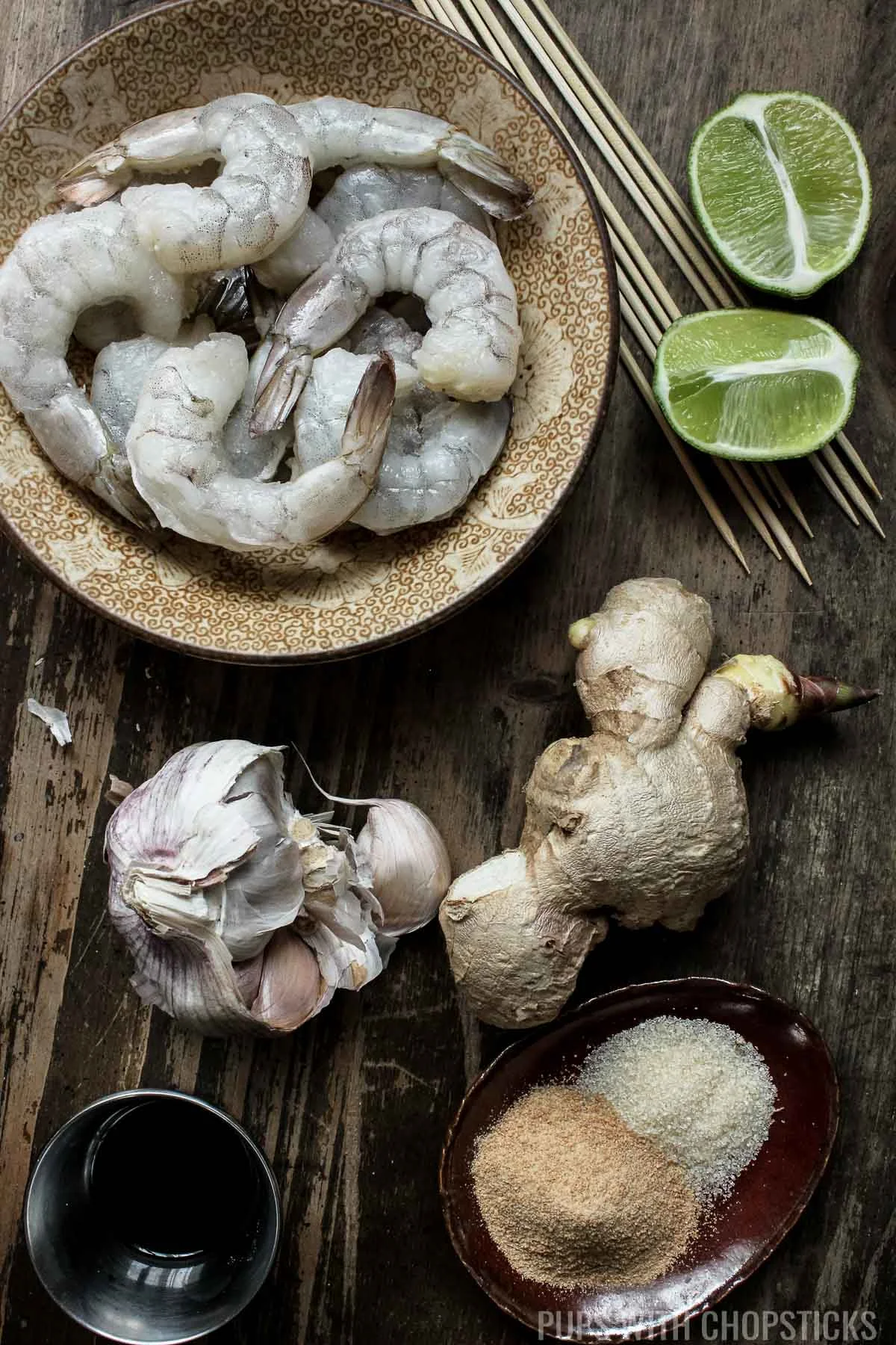 Vietnamese Vermicelli Noodle Bowl Ingredients (Shrimp, lime, ginger, garlic, fish sauce, sugar)