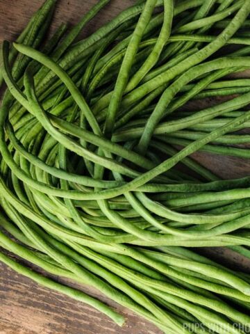 yardlong beans on wooden table